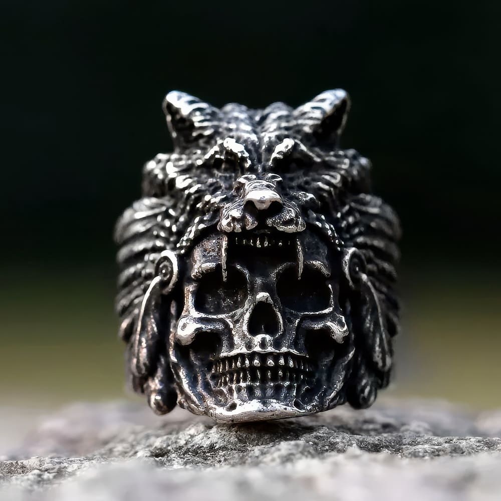 Bague Amérindien et Loup
