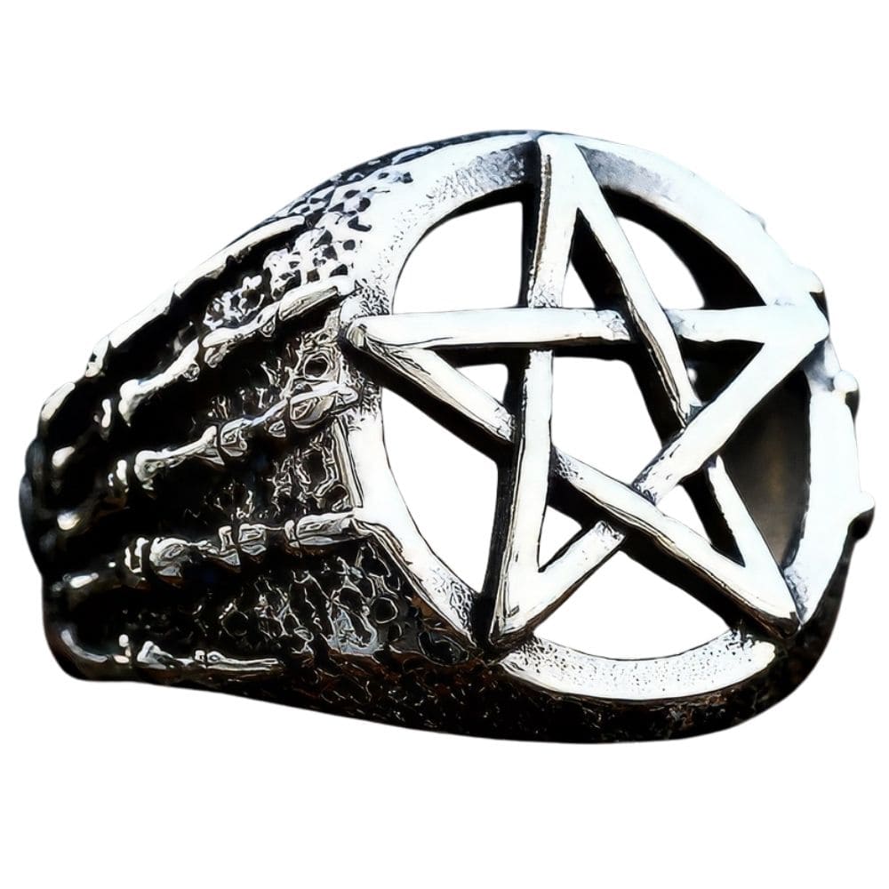 Bague Pentagramme et Main de Squelette
