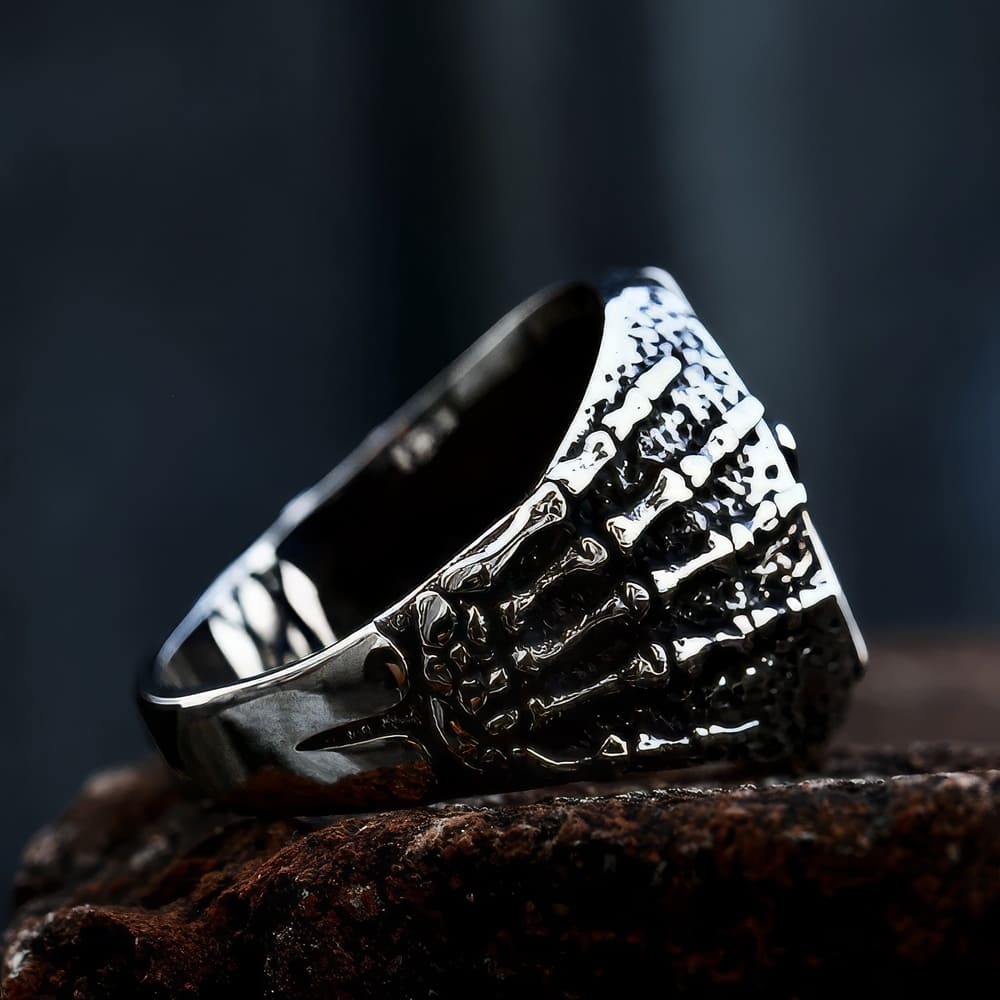 Anneau Pentagramme et Main de Squelette