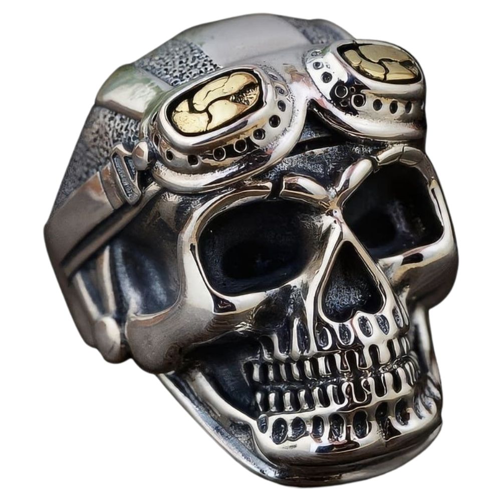 Bague Tête de Mort Aviateur Vintage