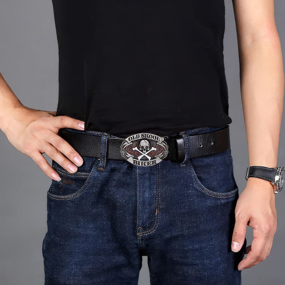 Boucle Ceinture Tête de Mort Flamme