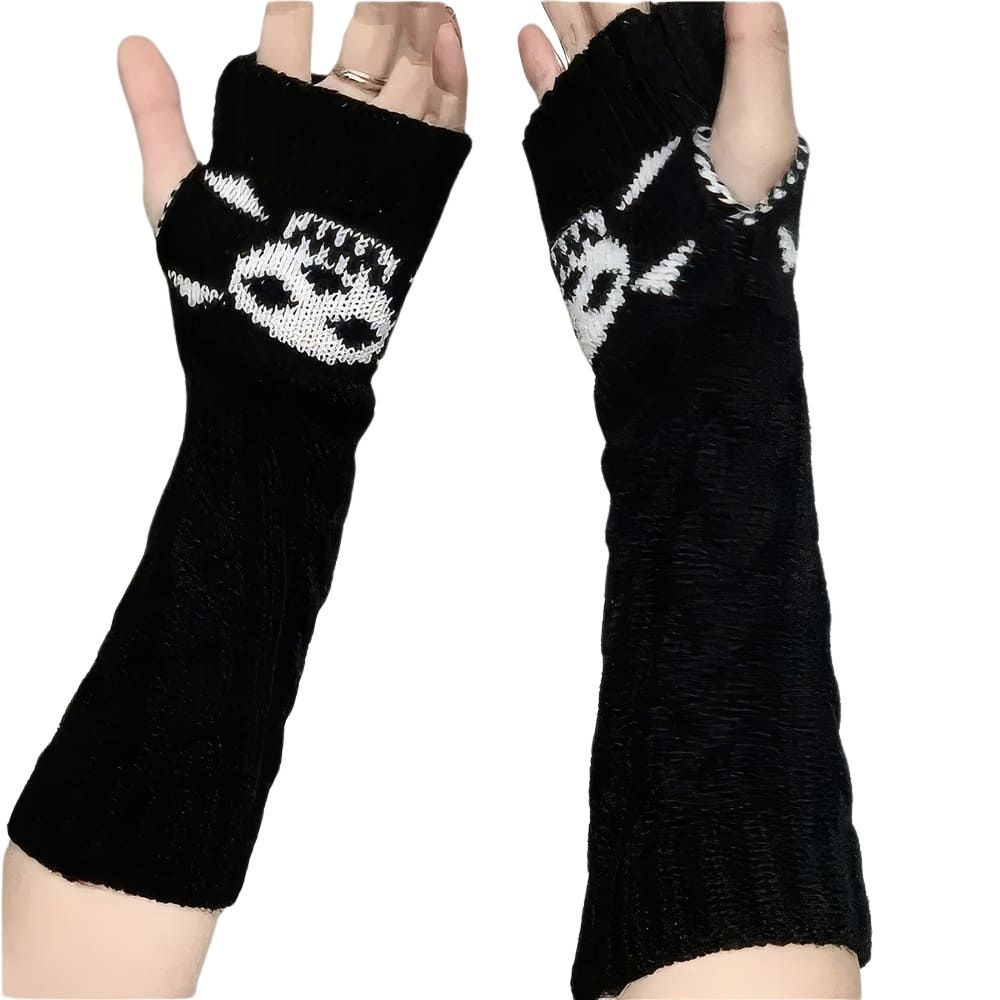 Gants Longs Tricotés Tête de Mort
