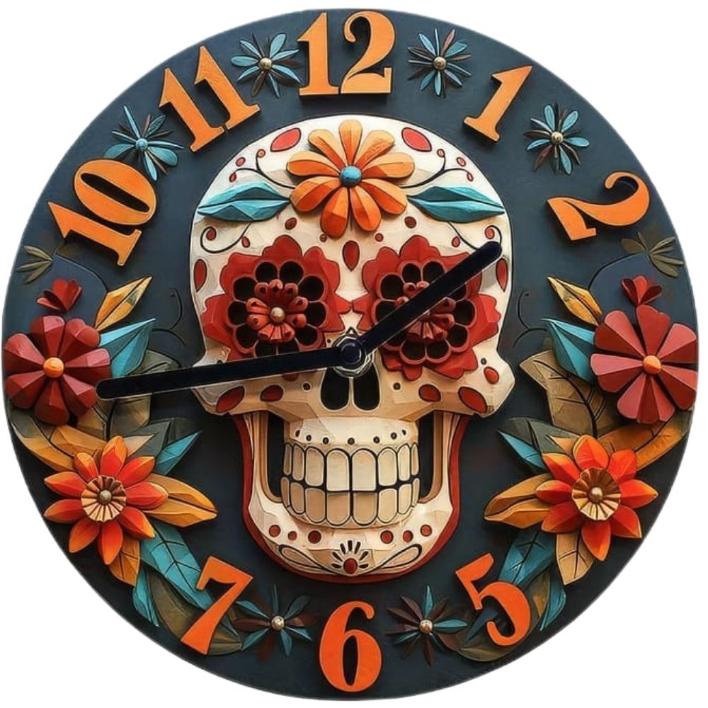 Horloge Murale Tête de Mort Mexicaine