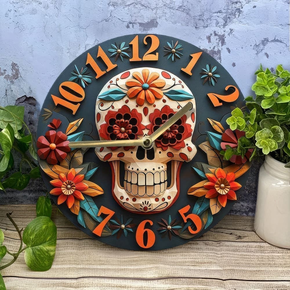 Horloge Murale Skull Floral