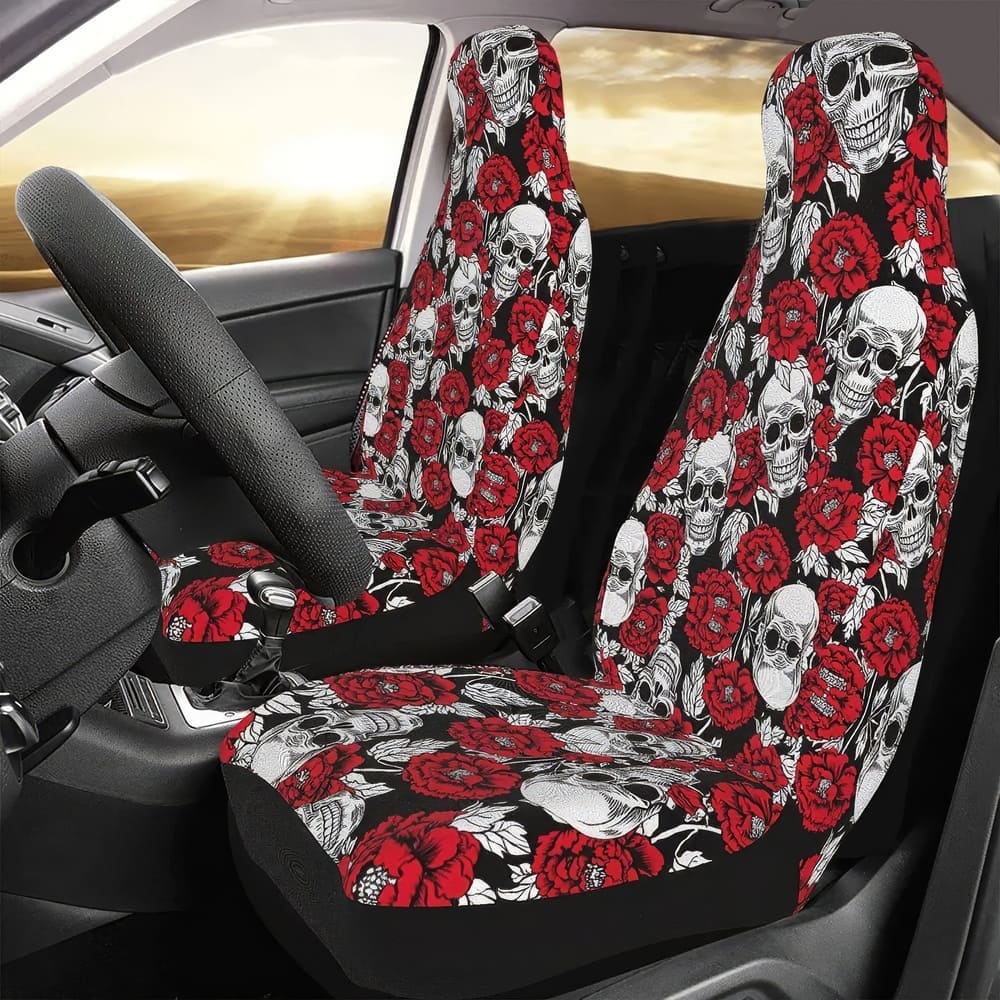 Housse Voiture Tête de Mort Fleurs