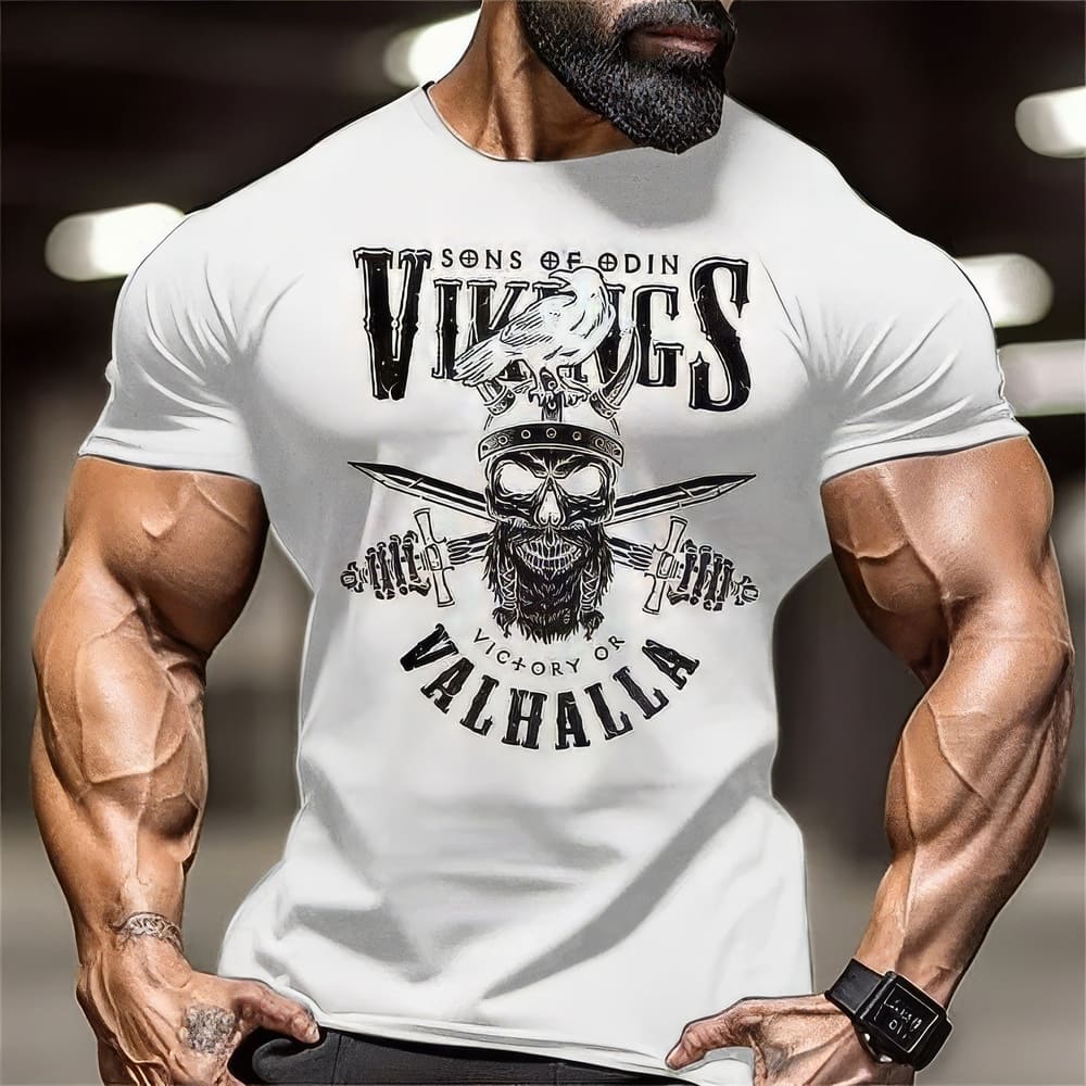 T-Shirt Musculation Tête de Mort Viking Valhalla