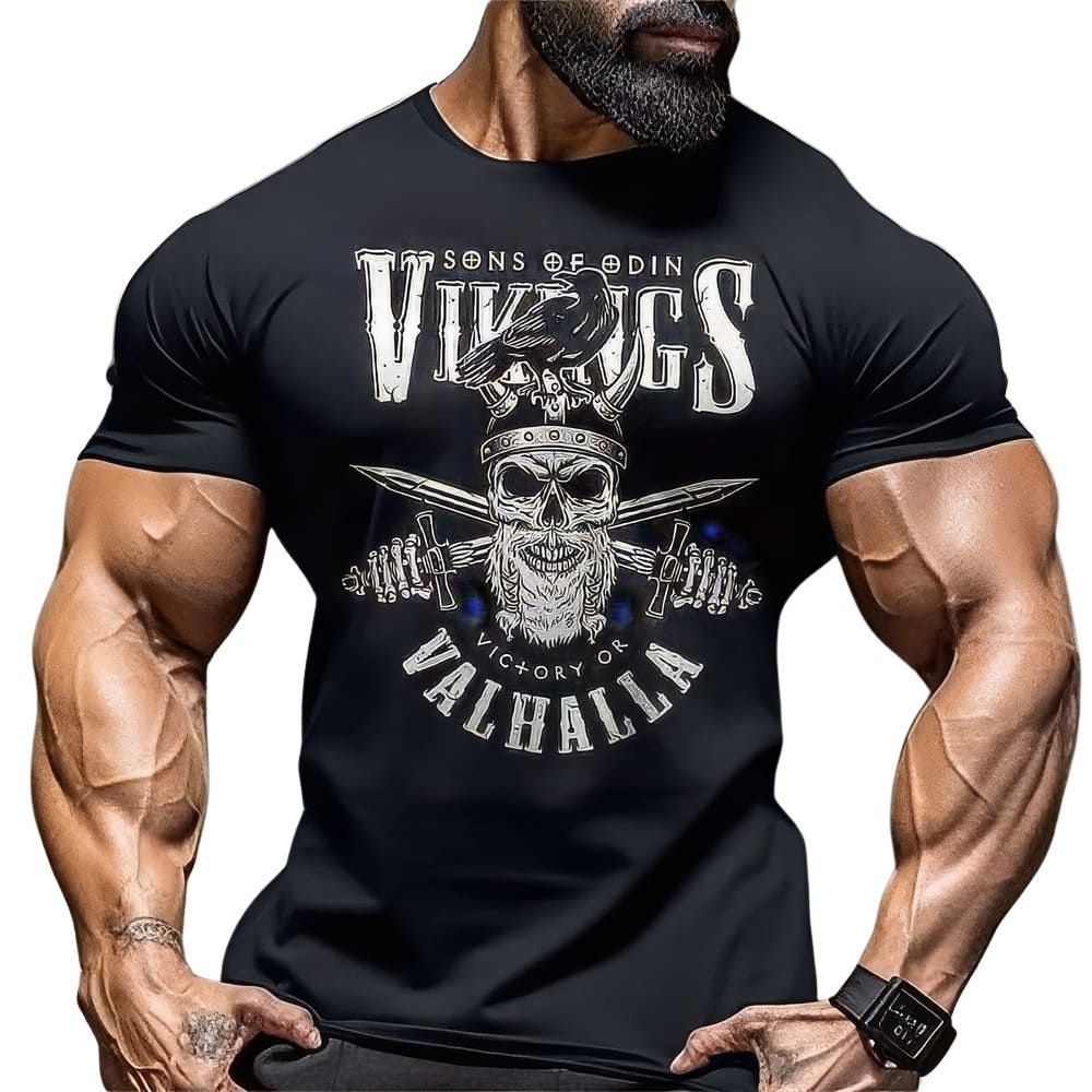 T-Shirt Musculation Tête de Mort Viking Valhalla