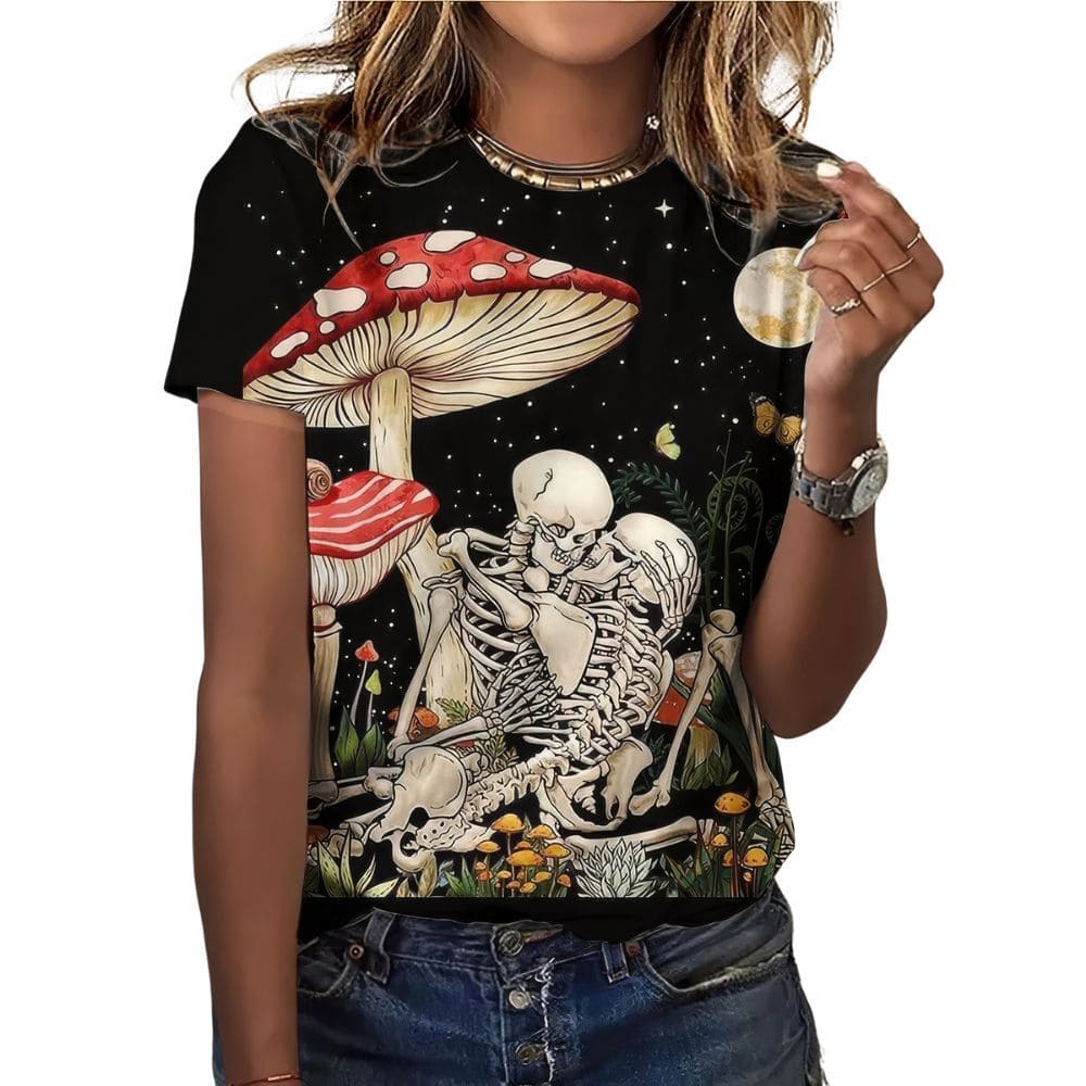 T-Shirt Squelette Champignon Femme