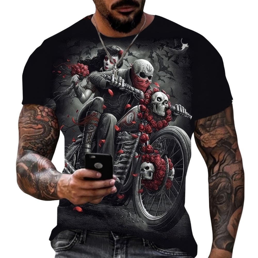 T-Shirt Squelette à Moto
