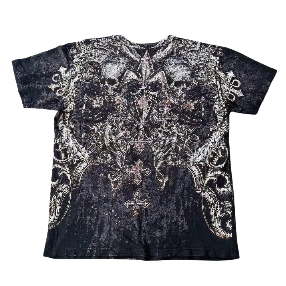 T-Shirt Tête de Mort Croix Et Fleurs De Lys