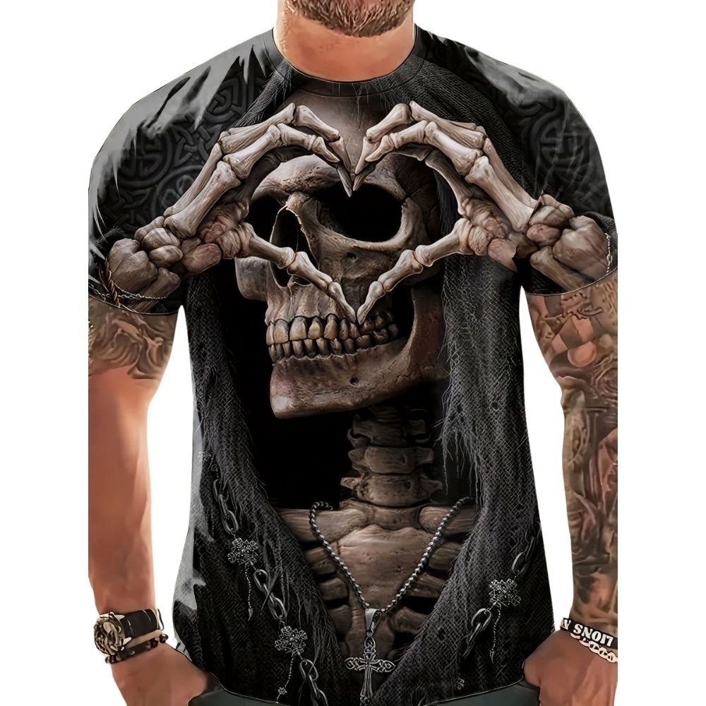 T-Shirt Tête de Mort Faucheuse Coeur