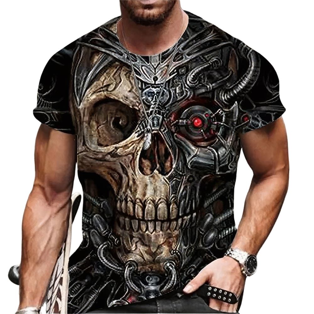 T-Shirt Tête de Mort Robot Futuriste
