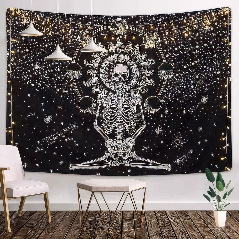Tenture Murale Squelette Cosmos Noir et Blanc