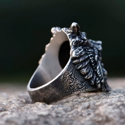 Bague Tête de Mort Chef Indien et Loup