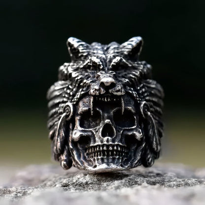 Bague Amérindien et Loup