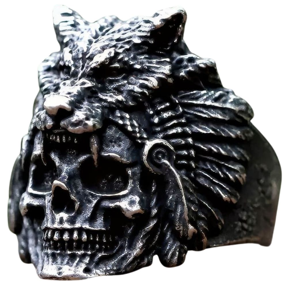 Bague Crane de Chef Indien et Loup