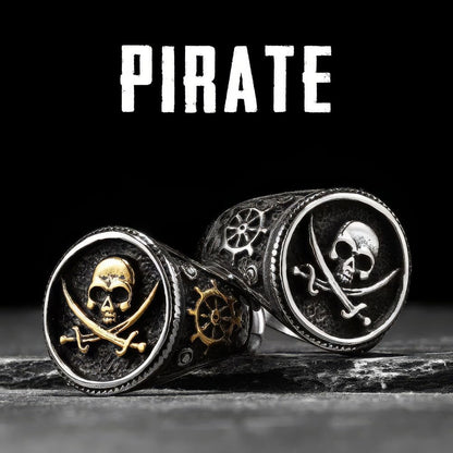 Bague Skull Gouvernail et Arme Pirate