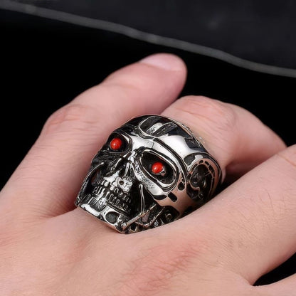 Bague Tête de Mort Yeux Rouges