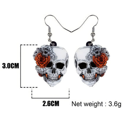 Boucles D'Oreilles Suspendues Skull Floral