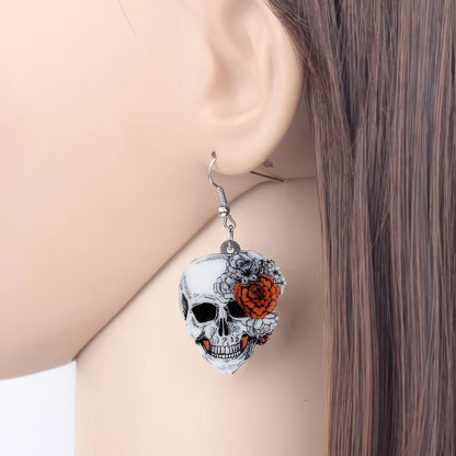 Boucles D'Oreilles Tête de Mort à Fleurs