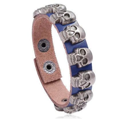 Bracelet Tête de Mort Cuir Bleu