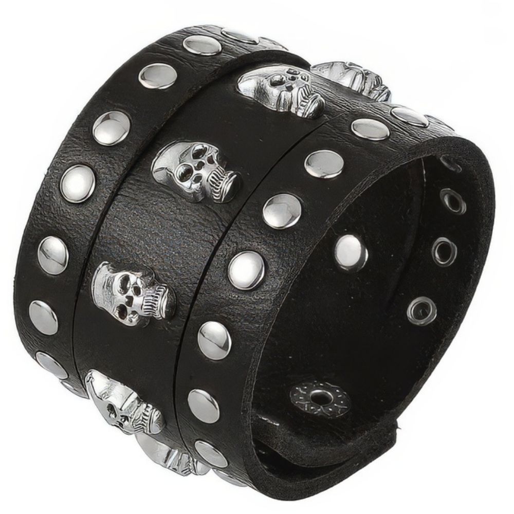 Bracelet Tête de Mort Cuir À Rivets