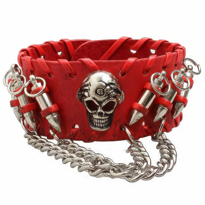 Bracelet Cuir Tête de Mort Punk