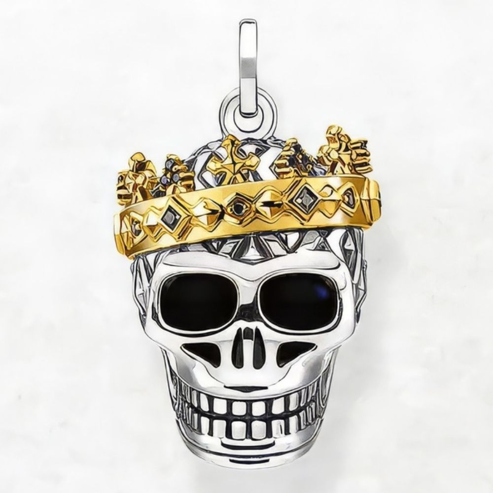 Collier Tête De Mort Couronne Dorée