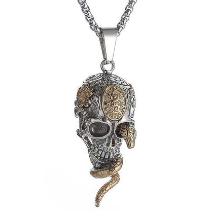 Pendentif Tête de Mort Serpent Doré